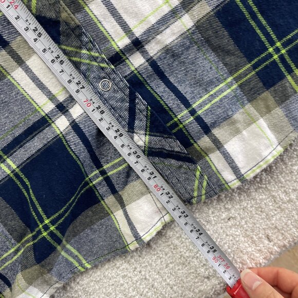 URBAN VINTAGE Snap Button Up Flannel Plaid Shirt Men SZ XXL Neon Green / Blue - Picture 9 of 14